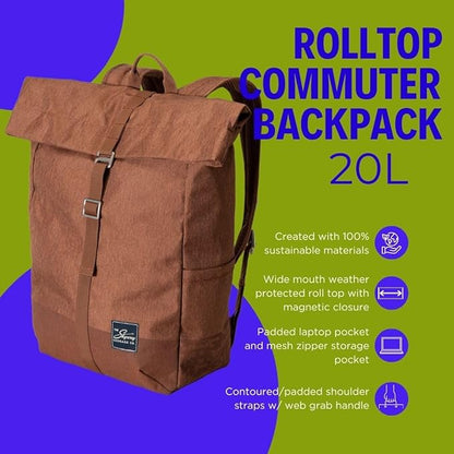 Skyway Luggage Rainier Rolltop Commuter Casual Daypack for Work or Hiking, Eco-Friendly, Made of 100% rPET Travel Laptop Bag for Women & Men, 20L, Moab Red
