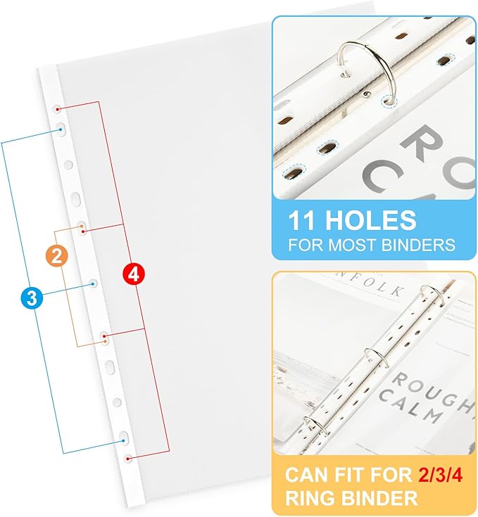 30 Pack A4 Plastic Sleeves Binder Pocket Dividers with 400 Tabs, Reusable Clear Page Protectors Index Dividers for 2/3/4 Ring Binder, Clear Plastic Sheet Protectors