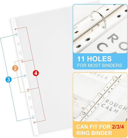 30 Pack A4 Plastic Sleeves Binder Pocket Dividers with 400 Tabs, Reusable Clear Page Protectors Index Dividers for 2/3/4 Ring Binder, Clear Plastic Sheet Protectors