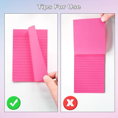 9 Pack Lined Sticky Notes 4X6 in Post Sticky Notes with Lines, Large Ruled Post Sticky Colorful Super Sticking Power Memo Pads Strong Adhesive, Sticky Notes 4x6 (Pink Themed)