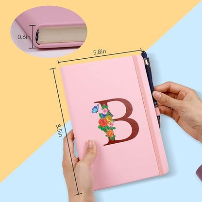 Pink Notebook for Women, 5.7"X8.3" A5 Journal Notebook with Letter D, Dual-Sided Writing Notebook with Dividers, Cute Leather Journal for Work, Business, School, Meetings, Travelers, Small Notebook