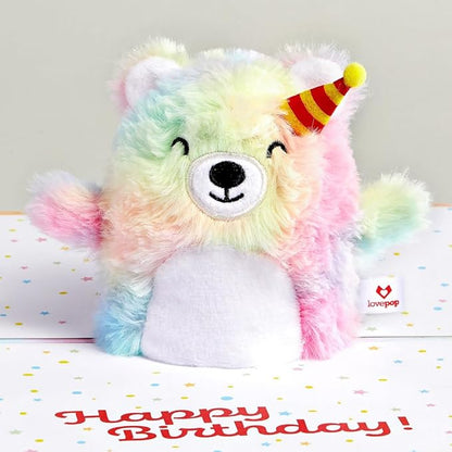 Lovepop Plushpop Soft Animal Pop-Up Card for Her and Him - 3D Bear Happy Birthday Greeting Card for Boys, Girls, Men, Women - Celebrate 6" x 8" Card - Tie Dye