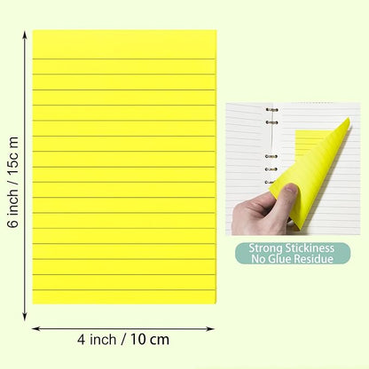 24 Pack Lined Sticky Notes 4X6 in Self Sticky Note Pads Colorful Post Stickies for Office, Home, School, Meeting, 50 Sheets/pad, (Bright Color)