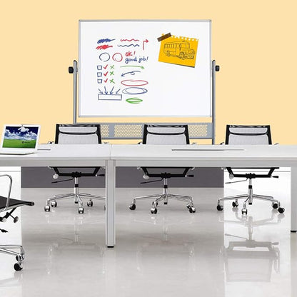 XIWODE Upgraded Large Double-Sided Magnetic Whiteboard with Movable Mesh Bracket & Wheels - 72x36 Inch, Anti-Scratch, Easy-Clean Porcelain Enamel Surface - Flip, Write & Display