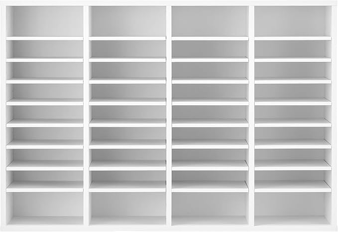 VEVOR Literature Organizer, 36 Compartments Office Mailbox with Adjustable Shelves, Wooden Mailbox Sorter Medium Density Fiberboard Office Home Classroom Storage for Files, Documents, Papers, White