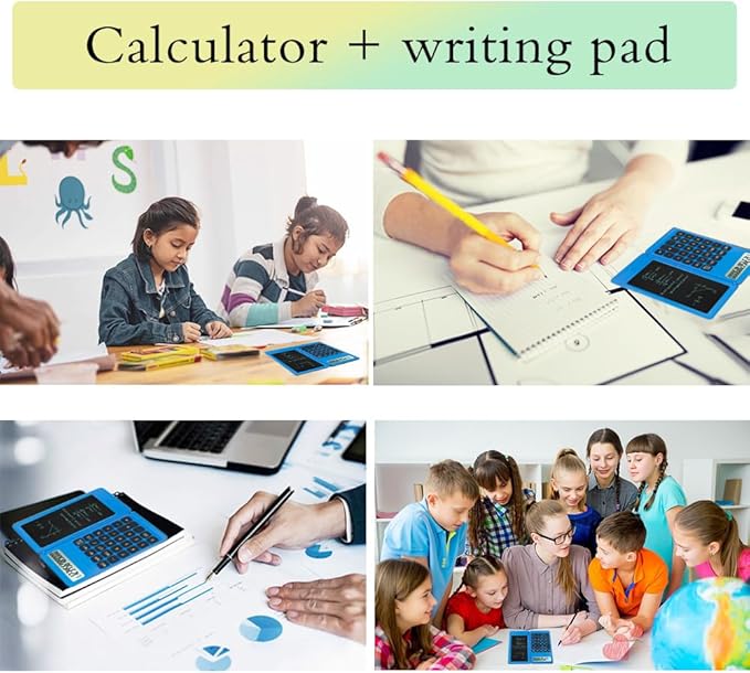 Desk Calculator, Desktop Small Calculator with Writing Notepad, Basic 4-Function Math Large Button Calculator, School Supplies for Kids, Middle/High School Students (Blue)