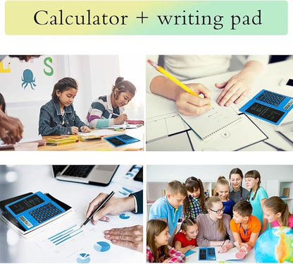 Desk Calculator, Desktop Small Calculator with Writing Notepad, Basic 4-Function Math Large Button Calculator, School Supplies for Kids, Middle/High School Students (Blue)