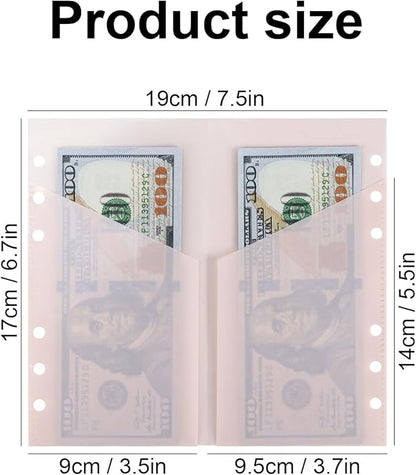 A6 Binder Pockets with No Zipper, Koqye Blue 10 Pcs Plastic Zipless Budget Envelopes, Two Pockets Frosted Cash Envelopes Money Bag for Budgeting, Cash Stuffing (Light Pink - 1 Set)