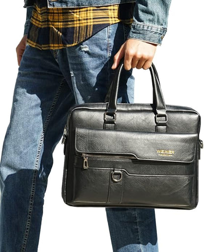 Hebetag Small Leather Sling Shoulder Bag Messenger Pack for Men Women Outdoor Travel Business