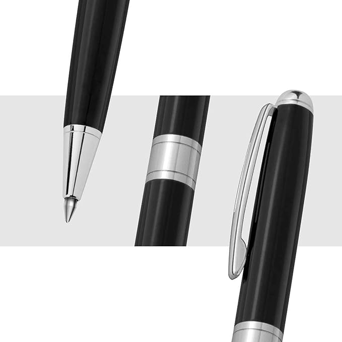 Cambond Black Pens Ballpoint Pens - Nice Pens Office Pens for Gift Business Men Police Flight Attendants Retractable Smooth Writing 1.0 mm Medium Point, 3 Pens with 3 Extra Refills (Black)