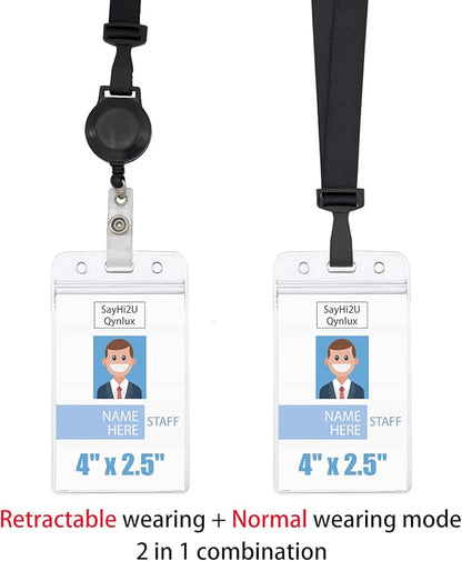 Retractable Safety Breakaway Lanyard with ID Holder, Dual Independent Waterproof Zip Card Holder, Safety Fastener and Adjustable Clasp [2 in 1 Wearing Combination] (Black 5 Pack (Vertical))