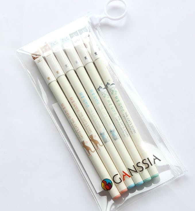Colorful Cats Design 0.38mm Gel Pens Black Ink Pen Pack of 6 PCS