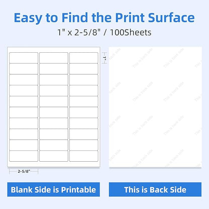 3000 30 Per Sheet Self Adhesive 1" x 2-5/8" Address Shipping Labels for Laser & Inkjet Printers - 100 Sheets, 30 Per Labels Per Page