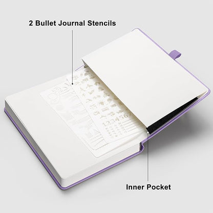 RETTACY Blank Journal Notebook, A5 Blank Journal with 192 Pages, 5.7'' × 8.3'' Medium Size, 68 LB/100 GSM Thick Paper, Leather Hardcover, for Sketching, Drawing, Painting (Purple)