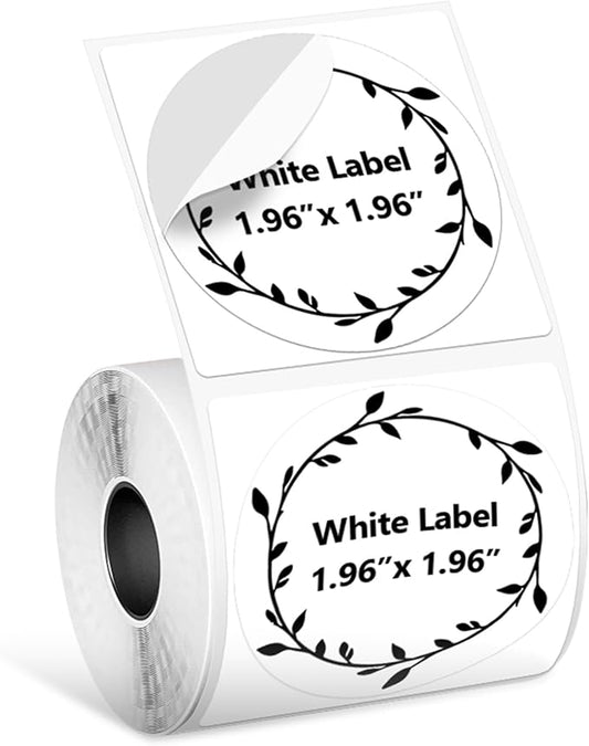 Phomemo Thermal Labels 1.96"x1.96"(50x50mm) for M110/M220/M221/M120/M250/M150, Multi-Purpose Self-Adhesive Tag for Barcode/Address/Logo/Mailing/Business/Home Tag,Black on White, 140 Labels/Roll