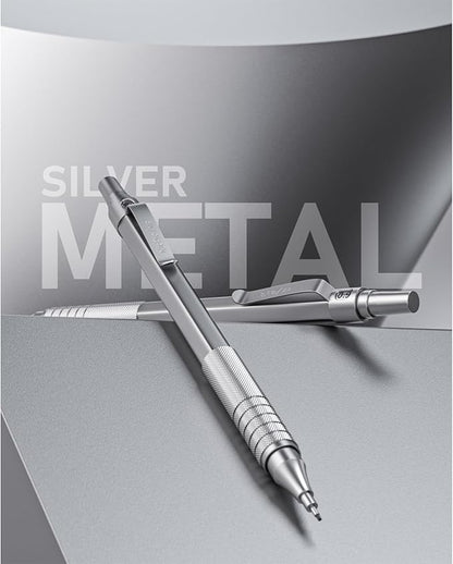 Nicpro 0.9 mm Metal Mechanical Pencil Set with Case, with 3PCS MP1000 0.9mm Drafting Pencil, 8 Tubes HB Lead Refills, 3PCS Eraser, Erasers Refills for Artist Writing, Drawing, Sketching, Silver