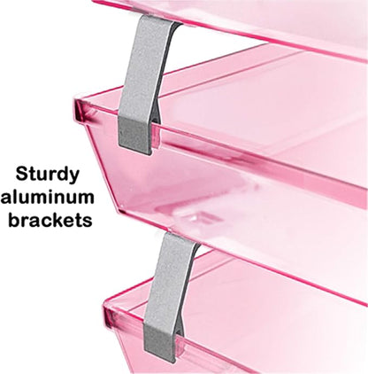 Acrimet 4 Tier Side Load Letter Tray Facility, Desktop File Organizer, A4 Letter Size Paper Organizer, Minimalist Storage Solution Paper Tray for Office, Home, Classroom (Plastic, Clear Pink Color)