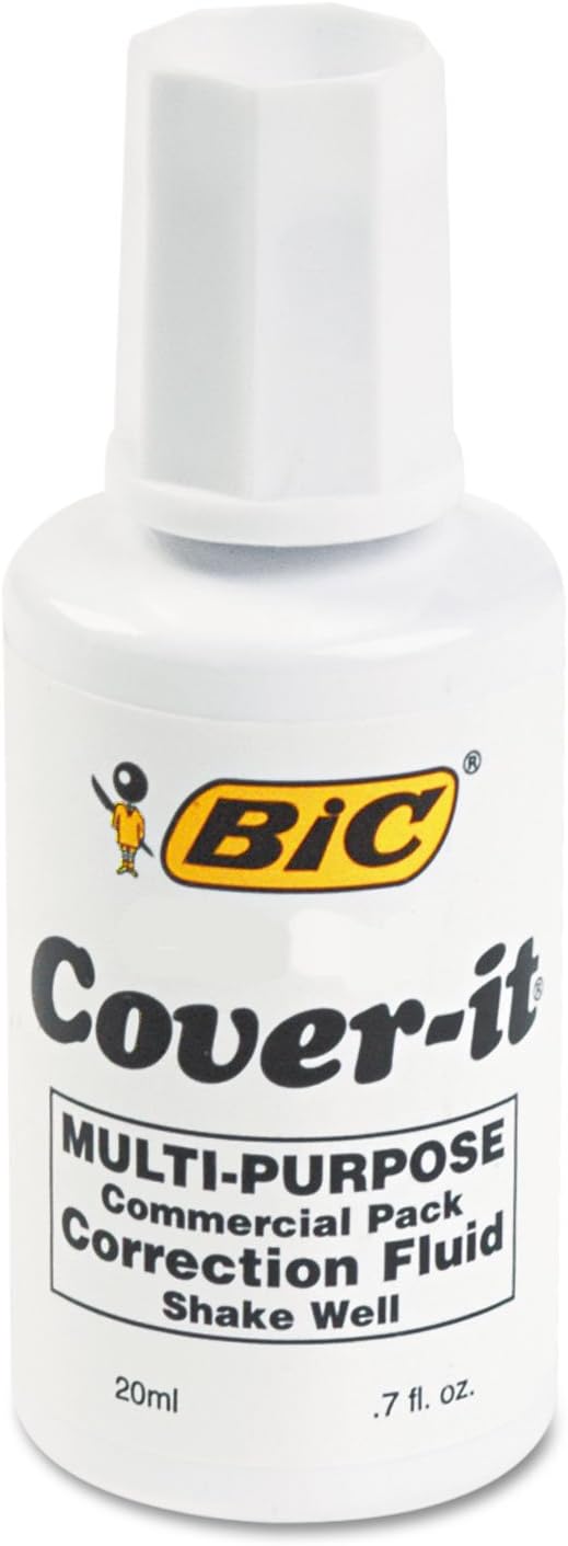 BIC Cover-It Correction Fluid, 20 Milliliter Bottle, White, 1/Each (WOC12-WE)