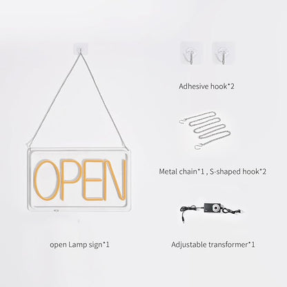 Bright and Eye-Catching LED Open Sign for Business - "16x 10" (White/Yellow) Transparent Acrylic Neon Sign | Ideal for Storefronts, Windows, Bars | Commercial LED Open Signs, Light-Up Open Signs