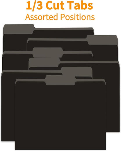 36 Packs File Folders,1/3-Cut Tabs,Black Letter Size File Folder,8.5x11 File Folders for Office,School and Home,Organizer File Folder