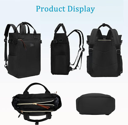 BASICPOWER Backpack Purse for Women Tote Bag Travel Laptop Bookbag Work Nurse Teacher Bag 15.6-in Computer Black