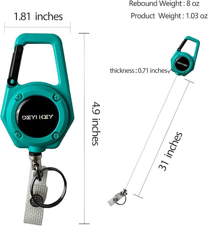 Retractable Keychain Heavy Duty, Multitool Carabiner Badge Holder, Retractable Keychain Clip Id Holder, Tactical ID Badge Reel with 29.5" Steel Retractable Cord, Green