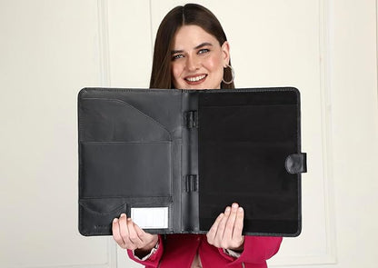 TheAntiq Leather Portfolio Organizer - Professional Business Padfolio for Men & Women, Stylish Resume Folder, A4/Letter Size Document Holder, Legal Pad Folio, Executive Black Leather Business Folder