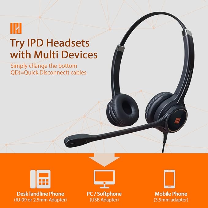 IPD IPH-255 Phone Headset with Noise Cancelling Microphone for Office and Call Center-Compatible with Avaya 1608 1616 9601 9608 9611 9611G 9620 9621 9630 9631 9640 9641 9650 9670 J139 J159 J169 J179