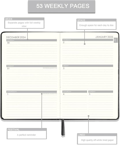 2025 Planner - Planner 2025 Weekly and Monthly with Stickers, 5.7" X 8.2", Jan 2025 - Dec 2025, 2025 Calendar Planner, Pen Holder, Inner Pocket, 44 Notes Pages - Blue