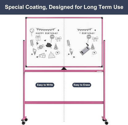 Rolling Whiteboard, 48x32 Inches Dry Erase Board with Stand, Large Mobile Whiteboard on Wheels, Standing White Board for Office, School, Home, Magnetic Double Sided White Board with Paper Pad