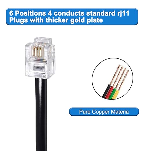 3.3 FT - 4 Pack Phone Extension Cord, Telephone Cable with Standard RJ11 Plug (6P4C), Black, for Landline Telephones, Fax, Modems, Answering Machines