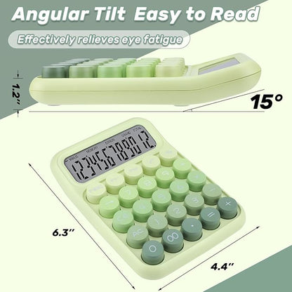 Mechanical Switch Calculator with Big Buttons, 12 Digits, Large LCD Display, Cute Pink Desktop Calculator, Aesthetic School Supplies for Office, School, Home & Business Use, Automatic Sleep (Green)