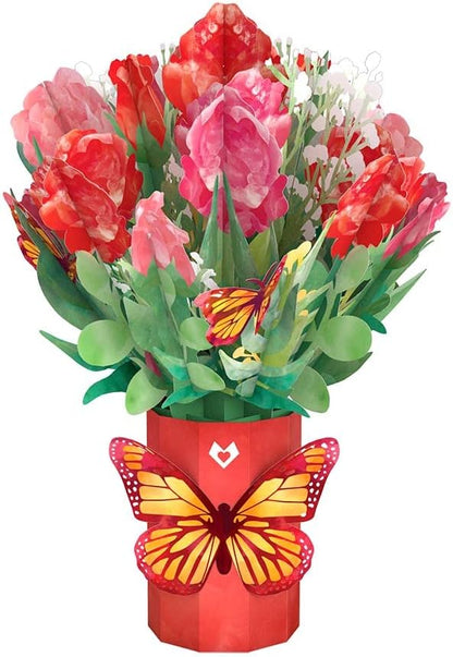 Lovepop Watercolor Roses and Butterflies - Pop Up Paper Flower Bouquet - Everyday Bouquet - 10.25' Premium Display 3D Pop Up - Notecard Included