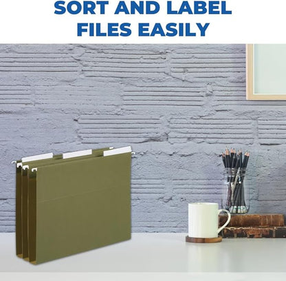 1InTheOffice Clear Hanging Folder Tabs and Inserts, Plastic Clear Tabs and Inserts, File Folder Tabs, 3-1/2" x 5/8", 100/Pack