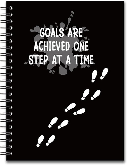 YAZMEEN Inspirational Blank Spiral Notebook（160 Pages） Goals are Achieved One Step at A Time Hardcover Sketchbook Encouragement Notebook Journal Funny Birthday Gift for Teen Teacher Student Coworker