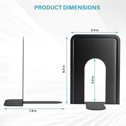 MaxGear 8.5 in Extra Large Heavy Duty Metal Book Ends, Black Universal Premium Bookends for Shelves, Non-Skid Bookend, Book Stopper for Books/Movies/CDs/Games, 8.5 x 5.9 x 7.8 in, (2 Pairs/XL)