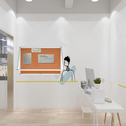 Lockable Ctosree Enclosed Bulletin Board - Waterproof Cork Notice Board with Aluminum Frame and Mounting Screws. Ideal for School Classes、 Offices, Wall Mounted （36x24, Natural Color）