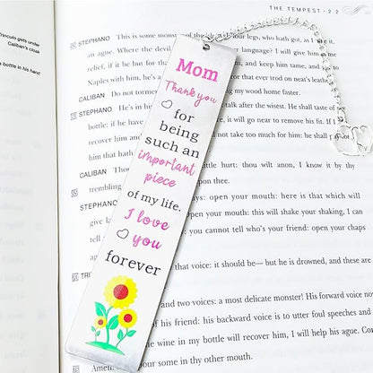 Cute Bookmarks Mother’s Day Gift for Mom Form Daughter Son, Funny Stainless Steel Engraved Bookmark with Love Chain for Women Reading Gifts