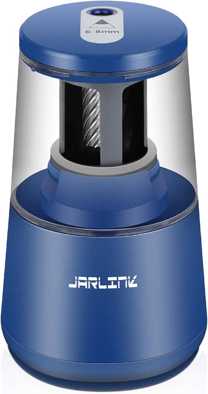 JARLINK Electric Pencil Sharpener, Heavy-Duty Helical Blade to Fast Sharpen, Auto Stop for No.2/Colored Pencils(6-8mm), USB/Battery Operated in School Classroom/Office/Home (Blue)