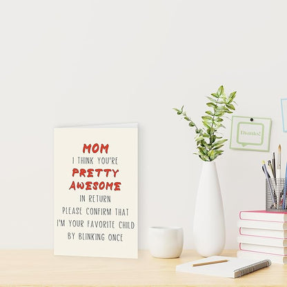 Funny Birthday Card for Mom, Cute Mother Birthday Card from Son Daughter, Sweet Greeting Card with Envelope, Best Mothers Day Gifts Idea