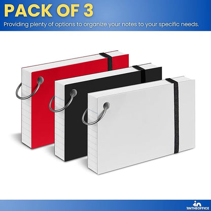 1InTheOffice Index Cards with Ring 3x5, Flash Cards with Binder Ring, Single Hole Punched Notecards, 65 Cards, 3 Pack