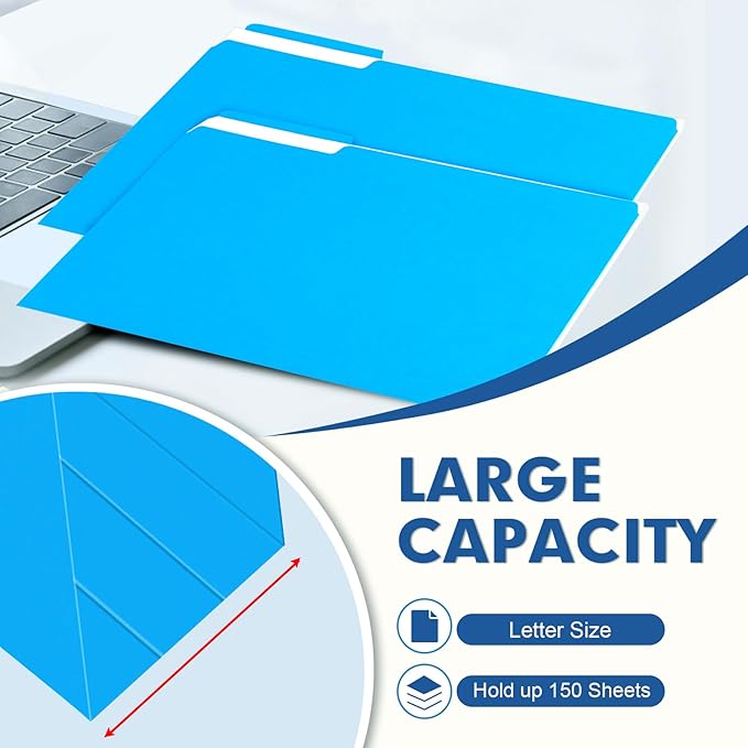 File Folder, PANDRI 120 Pack File Folder, 1/3 Cut Tab, Letter Size, Filing Folder for Office School Business, Blue