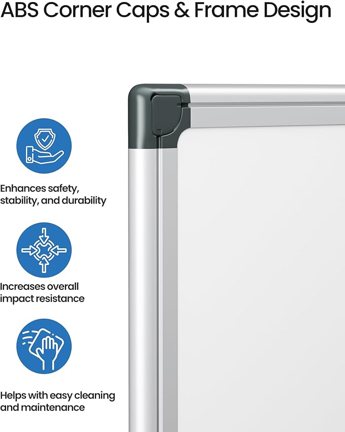 VUSIGN Magnetic White Board Kit for Wall 24" x 18", 1 Dry Eraser & 2 Multicolor Markers & 4 Magnetic Pins, Sliver Reinforced Aluminum Frame for Home, School, Office