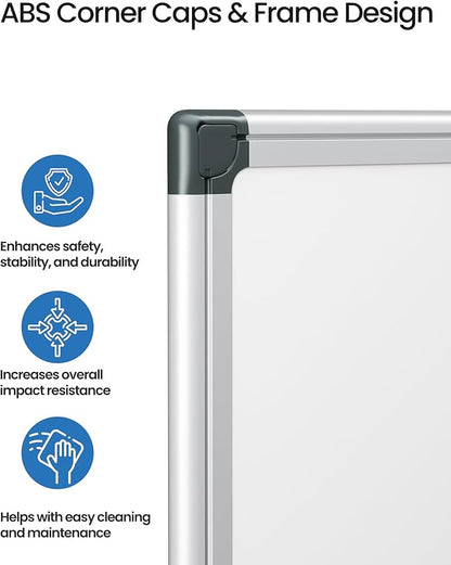 VUSIGN 6PCS Magnetic White Board Hanging 36" x 48" for Office, Class, Home, Sliver Aluminum Frame, 6 Dry-Erase Eraser, 12 Multicolor Marker, 24 Magnetic Pins