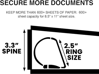 3 Ring Binder, 2.5" Professional Angle D-Rings, Presentation Folder for Standard Pages with Inside Pockets, Customizable Clear View White Binder (3.2" Spine)