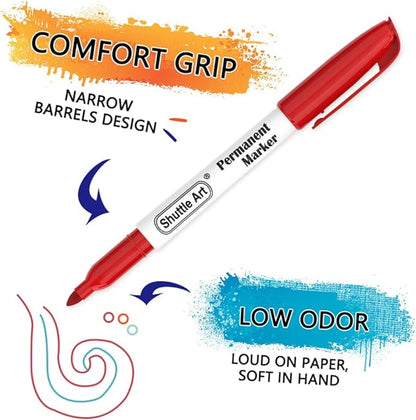 Shuttle Art 60 Colors Permanent Markers, Fine Point, Assorted Colors, Works on Plastic,Wood,Stone,Metal and Glass for Doodling, Coloring, Marking