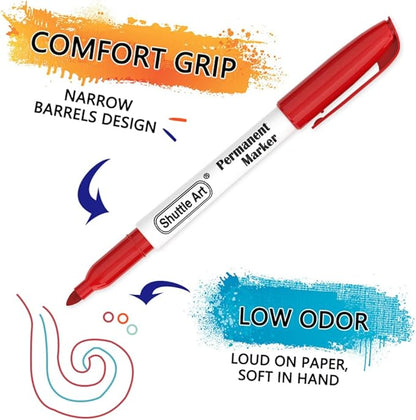 Shuttle Art 30 Colors Permanent Markers, Fine Point, Assorted Colors, Works on Plastic,Wood,Stone,Metal and Glass for Kids Adult Coloring Doodling Marking