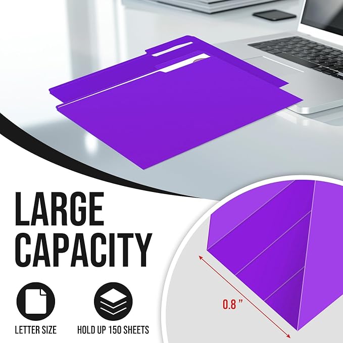 File Folders,IntoJoy 120 Pack Colored File Folder Letter Size, 1/3 Cut Tab Filing Folders for Office School Business File Document Organization,Purple