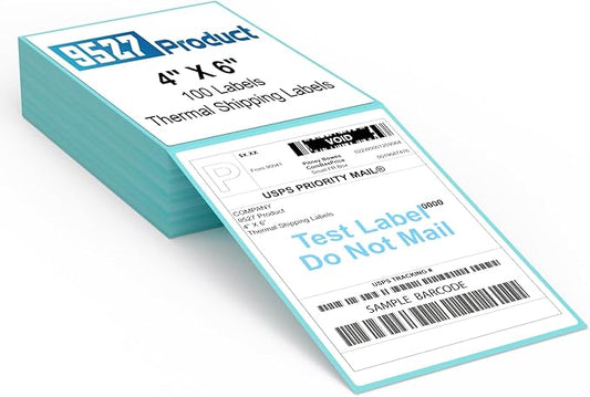 9527 Product Fanfold 4 x 6 Direct Thermal Labels with Blue Background Paper Perforated Shipping Labels for Thermal Printers, 100 Label per Stack, 1 Stack