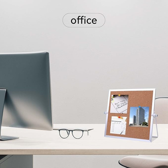 9.8"×9.8" Cork Board Bulletin Board, Double Sided Pin Board with Silver Aluminum Border, Desktop Small Cork Board with Stand Suitable for Home, Office, Desk Message Board or Picture Board